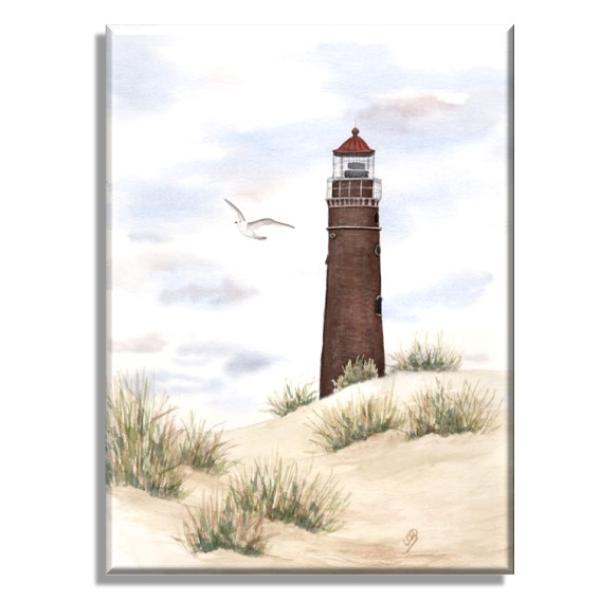 Leinwand 40 x 30 cm Keilrahmen Canvas-Leinen Aquarell Maritim Kunst Druck Kunstdruck Nordsee Insel Borkum Neuer Leuchtturm Strand Meer Dünen